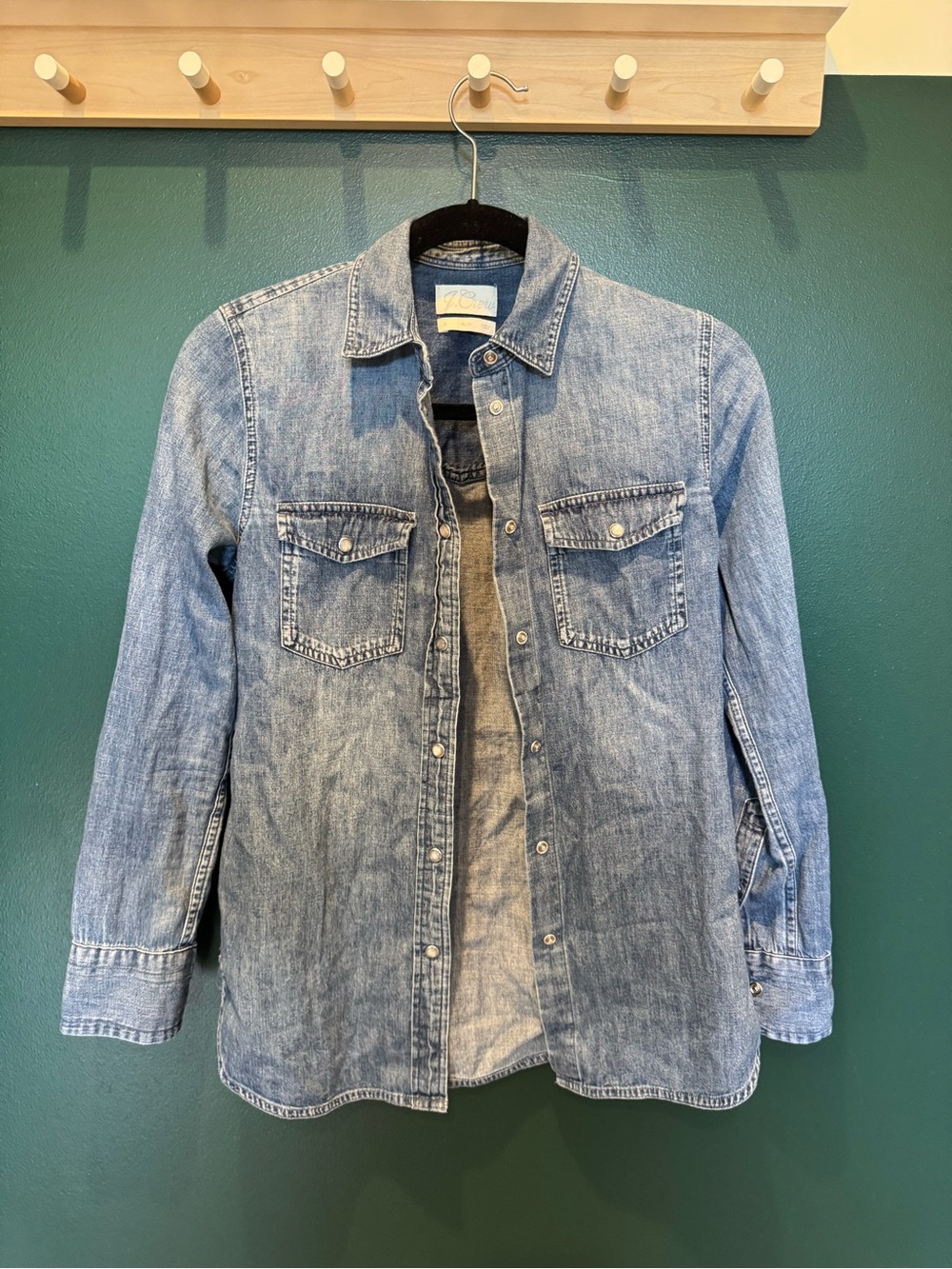 J.Crew Chambray Denim Snap Front Button-Up Shirt – Size 0